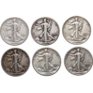 Vereinigte Staaten von Amerika, Satz, 6 x 1/2 Dollar 1941-1946, Walking Liberty