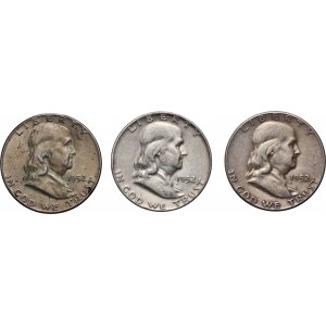 Stany Zjednoczone Ameryki, zestaw, 3 x 1/2 dolara 1952, Franklin