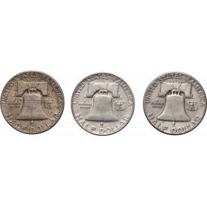 Spojené státy americké, sada, 3 x 1/2 dolaru 1952, Franklin