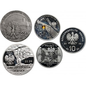 III RP, Satz von 5 Münzen 10 und 20 Zloty - Korea, Enigma, Leszczynski, Krzemionki und Malbork