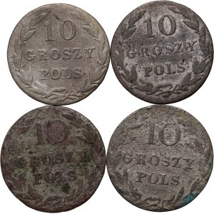Congress Kingdom, Alexander I / Nicholas I, set of 4 x 10 pennies from 1816-1826