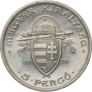 Maďarsko, 5 pengo 1938, Svatý Štěpán