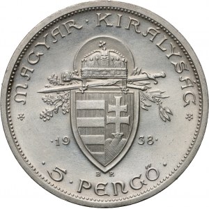 Maďarsko, 5 pengo 1938, Svätý Štefan