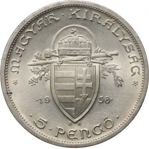 Hungary, 5 Pengo 1938, St. Stephan