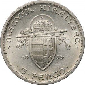 Węgry, 5 pengo 1938, Św. Stefan
