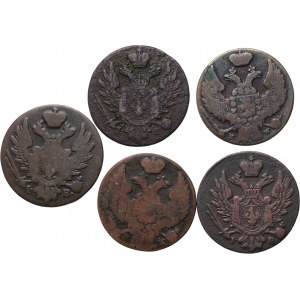 Congress Kingdom, Alexander I / Nicholas I, set of 5 x 1 penny from 1824-1839