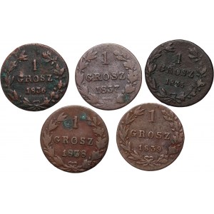Russian annexation, Nicholas I, set of 5 x 1 penny from 1835-1839