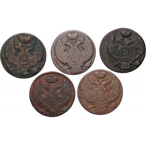 Russian annexation, Nicholas I, set of 5 x 1 penny from 1835-1839