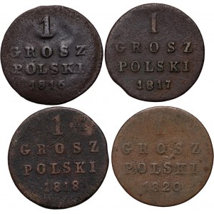 Królestwo Kongresowe, Aleksander I, zestaw 4 x 1 grosz polski z lat 1816-1820