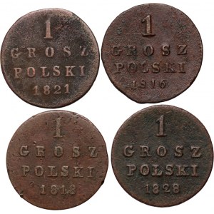 Królestwo Kongresowe, Aleksander I / Mikołaj I, zestaw 4 x 1 grosz polski z lat 1816-1828