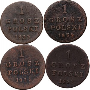 Congress Kingdom, Nicholas I, set of 4 x 1 Polish pennies from 1832-1835
