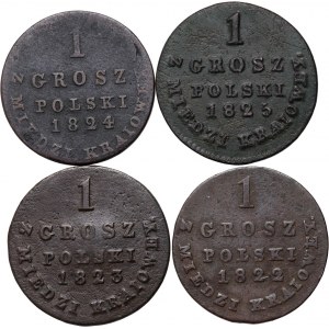 Congressional Kingdom, Alexander I, set of 4 x 1 domestic copper pennies from 1822-1825