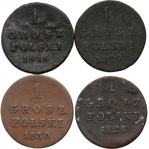 Congress Kingdom, Alexander I / Nicholas I, set of 4 x 1 Polish penny from 1816-1830