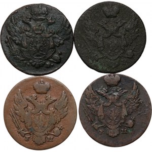 Congress Kingdom, Alexander I / Nicholas I, set of 4 x 1 Polish penny from 1816-1830