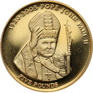 Tristan da Cunha, 5 funtów 2005, Jan Paweł II - złoto - 31,59 g Au500
