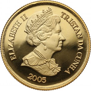 Tristan da Cunha, 5 funtów 2005, Jan Paweł II - złoto - 31,59 g Au500