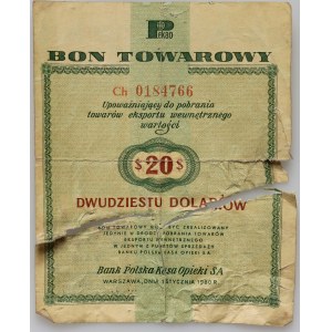PRL, bon towarowy 20 dolarów, Pekao, 1.01.1960, seria Ch