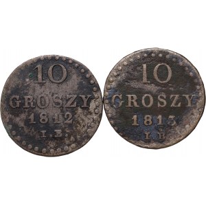 Księstwo Warszawskie, Fryderyk August I, zestaw, 10 groszy 1812 IB i 10 groszy 1813 IB