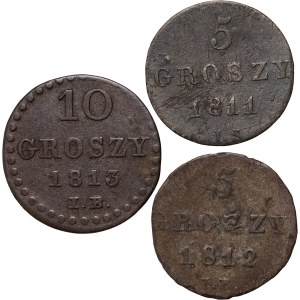 Księstwo Warszawskie, Fryderyk August I, zestaw 3 monet z lat 1811-1813