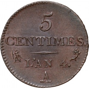 France, 5 Centimes, L'AN 4, A, Paris