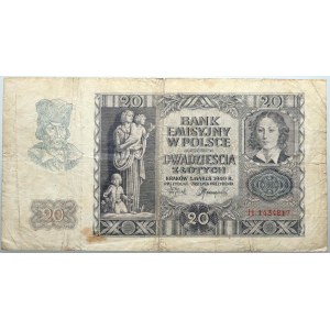 General Government, 20 zloty 1.03.1940, series H, stamp Polish Military Women's Camp