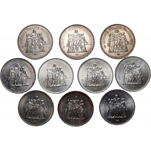 Frankreich, Satz von 10 x 50 Francs 1974-1979 - Silber