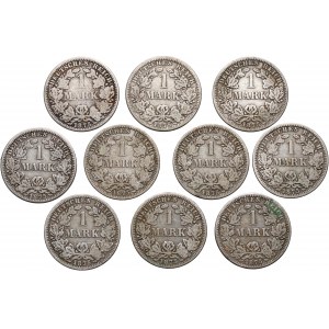 Niemcy, zestaw 10 x 1 marka 1875 A, Berlin