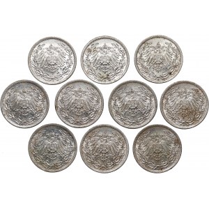 Germany, set of 10 x 1/2 Mark 1914 A, Berlin