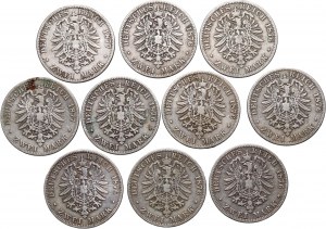 Niemcy, Prusy, Wilhelm I, zestaw 10 x 2 marki 1876-1877