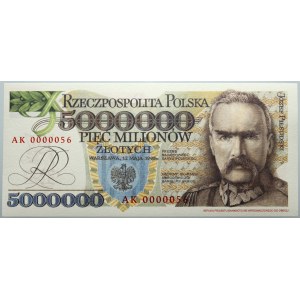 III RP, 5000000 Zloty 1995, Józef Piłsudski, Nachbildung des Banknotendesigns, Serie AK