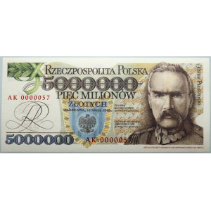 III RP, 5000000 zlotých 1995, Józef Piłsudski, replika návrhu bankovky, séria AK