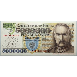 III RP, 5000000 złotych 1995, Józef Piłsudski, replika projektu banknotu, seria AM