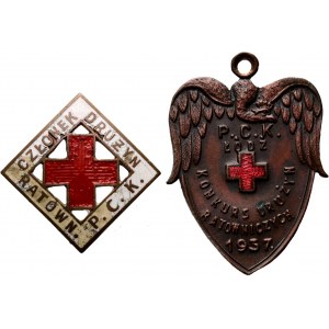 Poland, Second Republic, set of PCK badges, Competition of rescue teams Łódź 1937 and member of rescue teams