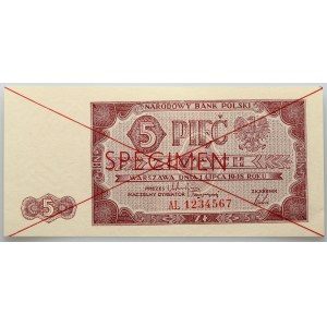 PRL, 5 zloty 1.07.1948, AL series, SPECIMEN
