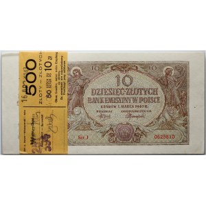 Generalna Gubernia, niepełna paczka bankowa, 40 x 10 złotych 1.03.1940, seria J