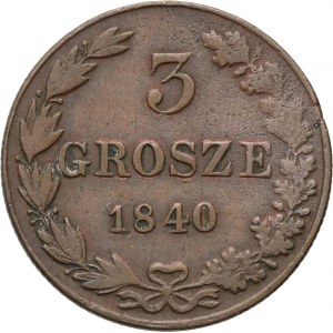 Zabór rosyjski, Mikołaj I, 3 grosze 1840 MW, Warszawa