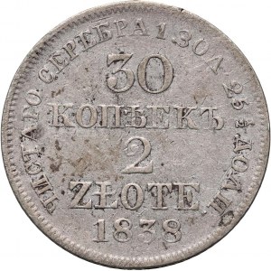 Russische Teilung, Nikolaus I., 30 Kopeken = 2 Zloty 1838 MW, Warschau