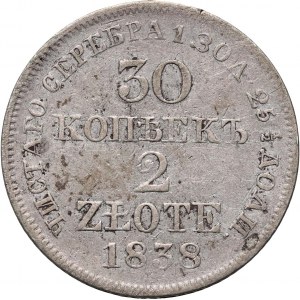 Ruské dělení, Mikuláš I., 30 kopějek = 2 zloté 1838 MW, Varšava