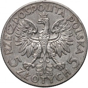 II RP, 5 złotych 1932 ze znakiem mennicy, Warszawa, Głowa kobiety