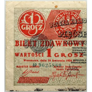 II RP, 1 grosz 28.04.1924, Bilet zdawkowy, seria AP