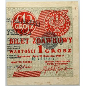 II RP, 1 grosz 28.04.1924, Bilet zdawkowy, seria AO