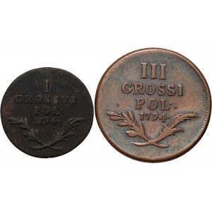 Galicia and Lodomeria, set, 1794 penny and 1794 3 pennies, Vienna