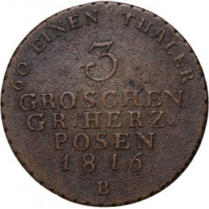 Grand Duchy of Posen, 3 groszy 1816 B, Wroclaw.