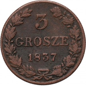 Russian partition, Nicholas I, 3 Polish pennies 1837 MW, Warsaw