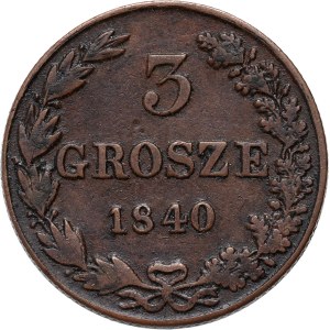 Ruské rozdělení, Mikuláš I., 3 grosze 1840 MW, Varšava