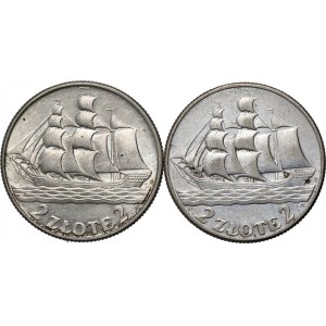 II RP, Satz, 2 x 2 Zloty 1936, Warschau, Segelschiff