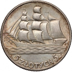 II RP, 5 Zloty 1936, Warschau, Segelschiff