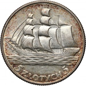 II RP, 5 Zloty 1936, Warschau, Segelschiff