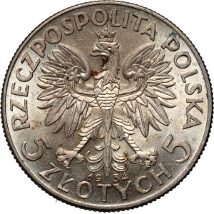 II RP, 5 zloty 1934, Warsaw, Head of a woman