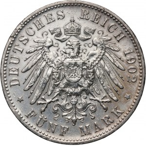 Germany, Wurttemberg, Wilhelm II, 5 Mark 1902 F, Stuttgart